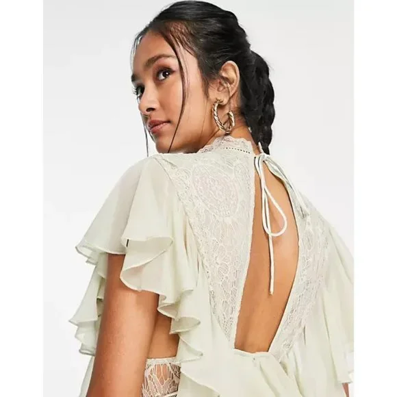 ASOS DESIGN Tiered Soft Mini Dress Lace Applique Bodice Ruffle Detail  Formal NWT